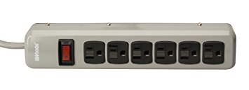 Woods 41551 6-Outlet Metal Power Strip with 8-Foot Cord, (Light Grey)