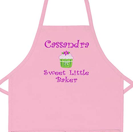 Personalized Girls Sweet Little Baker Child Apron with Cupcake Add a Name Embroidered (Regular 20"L x 15"W for ages up to 5 or 6, Pink)