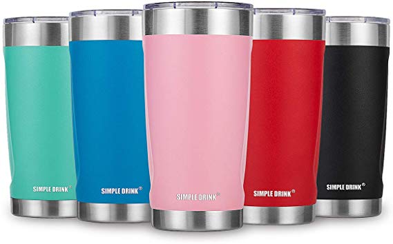 SIMPLE DRINK Insulated Tumbler 2.0 (Extra Lid   Gift Box) - 18/8 Stainless Steel Travel Mug Double Wall Coffee Cup for Home, Office, School - Works Great for Hot & Cold Beverage (20oz)