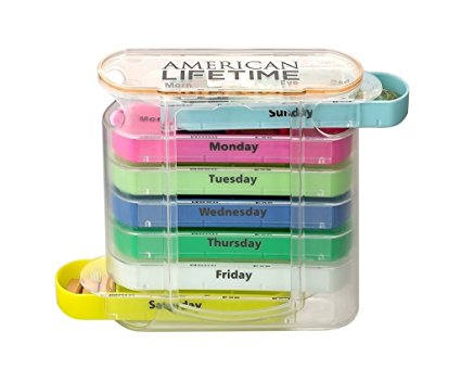 Pill Organizer Box With Splitter, Crusher, And Extra Case - Large Travel Medication Reminder Daily AM/PM Day/Night Compartments 7 Days, Large Enough to Fit Fish Oils and Vitamin D (Autumn Colors)
