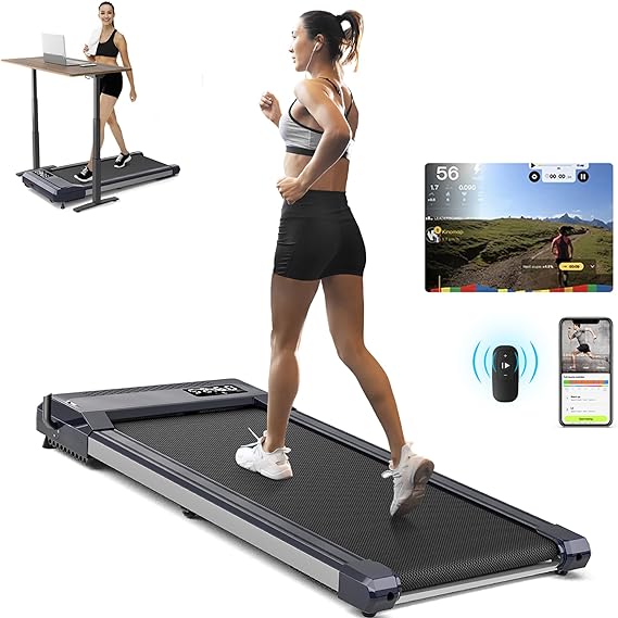 Walking Pad Treadmill, Walking Pad with Incline, [Voice Controlled] Smart Under Desk Treadmill Works with ZWIFT KINOMAP WELLFIT Apps, 300 LB Capacity Portable Desk Treadmill for Home,Office,Apartment