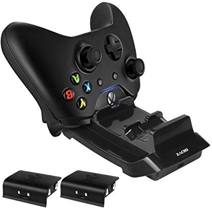 Zacro Xbox One & S Dual Controller Dock Charging Station Stand Base - Includes 2 Rechargeable Batteries and USB Charging Cable