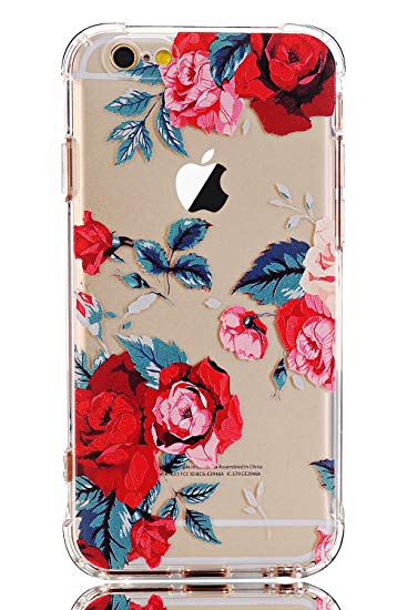 iPhone 8 Case,iPhone 7 Case with flowers, LUOLNH Slim Shockproof Clear Floral Pattern Soft Flexible TPU Back Cover [4.7 inch] -Red Rose