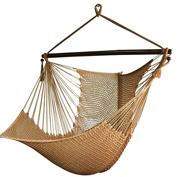 Best Sunshine Large Caribbean Hammock Hanging Chair with Footrest, Large Hammock Net Chair, Polyester (Rice white)