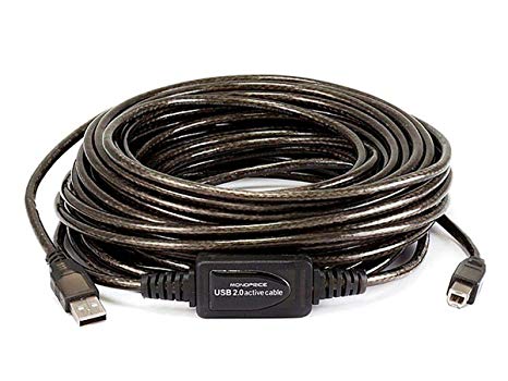 Monoprice USB-A to USB-B 2.0 Cable - Active 28/24AWG Black 49ft