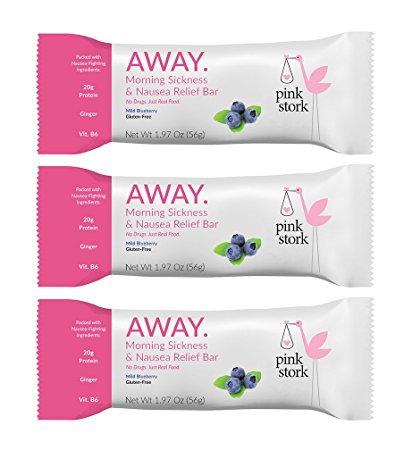 Pink Stork Away Bar: Morning Sickness Relief & Nutrition 3 Pack -Harvard MD Formulated -Ginger, 20g Protein and Vit B6 -All natural -Clinically Proven Nausea-Fighting Ingredients -No Drugs, Real Food