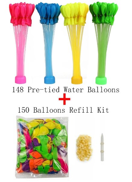 Quick Fill 148 Water Balloons in 60 seconds Great For Pool Party Kids Toy Game,With Additional Refill Kit 150 PCS