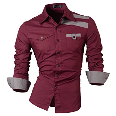 jeansian Men's Slim Fit Long Sleeves Casual Shirts 8358