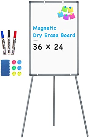 Easel Whiteboard - Magnetic Portable Dry Erase Easel Board 36 x 24 Tripod Whiteboard Height Adjustable Flipchart Easel Stand White Board for Office or Teaching at Home & Classroom (Gray)