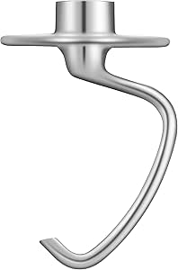 K45DH Stainless Steel Dough Hook Attachment Compatible with Kitchen-Aid 4.5-5 Quart Tilt-Head Stand Mixer K45 K45SS KSM90 KSM110 KSM150 KSM75,Bread Hook Replacement