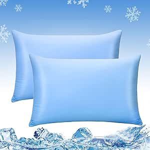 LUXEAR Cooling Pillow Cases, 2 Pack King Size Q-max &gt; 0.5 Ultra Soft Cool Pillowcases for Hair Skin,Breathable Silky Summer Pillow Cover for Hot Sleepers & Night Sweats-Blue