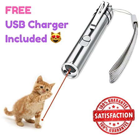 Professional Laser Pointer Cat Toy & Training Tool - Free USB Charging Cable Included - Interactive LED Light with 3 Settings - Best Cat Chaser & Laser Pointer!