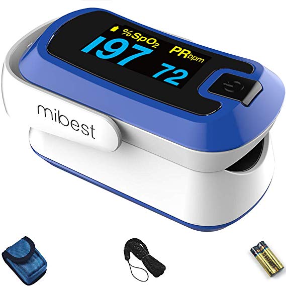mibest Dual Color OLED Finger Pulse Oximeter - Blood Oxygen Saturation Monitor with Color OLED Screen Display and Included Batteries - O2 Saturation Monitor