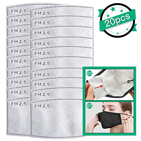 20 Pcs PM2.5 Replaceable Filters, Five Layers of Activated Carbon Anti-Haze and Breathable Filters for Face Masks [with Meltblown Cloth], Compatible with Majority of Mouth Masks with Filter Slot