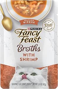 Purina Fancy Feast Lickable Wet Cat Food Broth Topper Seafood Bisque with Shrimp - (Pack of 16) 1.4 oz. Pouches