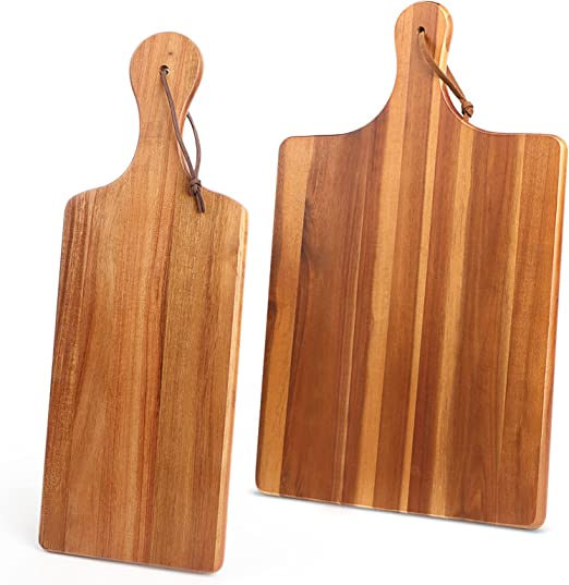 HOMEXCEL Wood Cutting Board, Cheese Board Charcuterie Board with Handle, Wooden Serving Tray for Cheese, Bread, Meat, Vegetables, Fruits, 17"X11"bundle with 17"X6"(2 Pack)