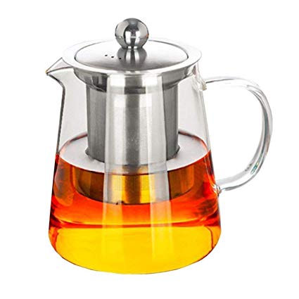 Teapot with Filter Big Teapot PLUIESOLEIL with Heat Resistant Stainless Steel Infuser Perfect for Tea and Coffee (A, 750ML)