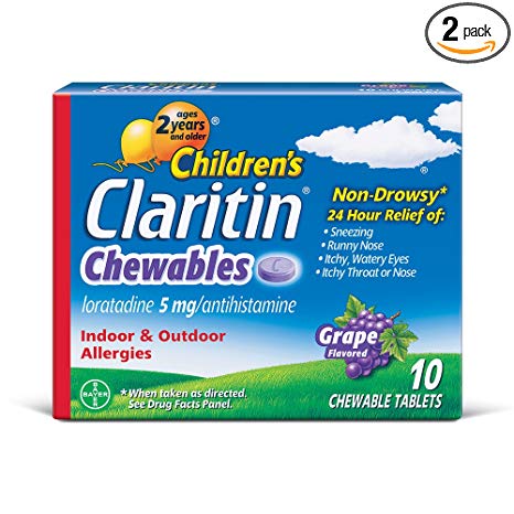 Children's Claritin 24 Hour Non-Drowsy Allergy Grape Chewable Tablet, 5 mg, 10 Count (Pack of 2)