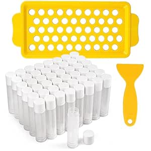 LotFancy Lip Balm Tubes with Filling Tray and Spatula, 50Pcs 5.5ml (3/16 Oz) Clear Lip Balm Containers with White Caps, BPA Free & Leak Free Lip Balm Making Kit