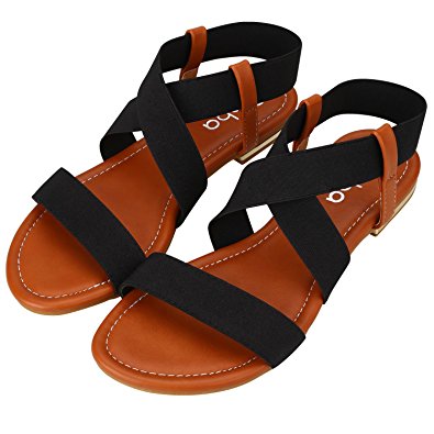 Sibba Women's Elastic Flat Sandals Summer Walking Shoes