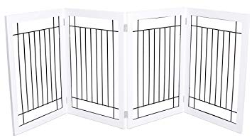 Internet’s Best Traditional Wire Dog Gate - 4 Panel - 30 Inch Tall Pet Puppy Safety Fence - Fully Assembled - Durable MDF - Folding Z Shape Indoor Doorway Hall Stairs Free Standing - White