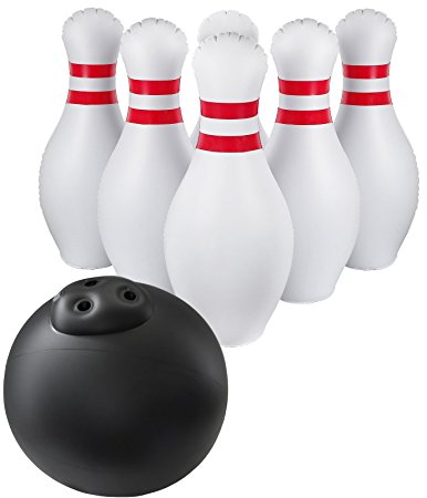 Greenco Giant Inflatable Bowling Set Outdoor and Indoor, Includes a Huge Ball 17" inch Diameter and 6 Pins 24" inch Tall.