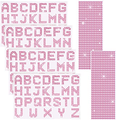 6 Sheets Glitter Letter Stickers Rhinestone Letter Stickers and Bling Letter Stickers, 26 Letters Self Adhesive Stickers Alphabet Bling Letter Stickers for DIY Art and Craft (Pink)