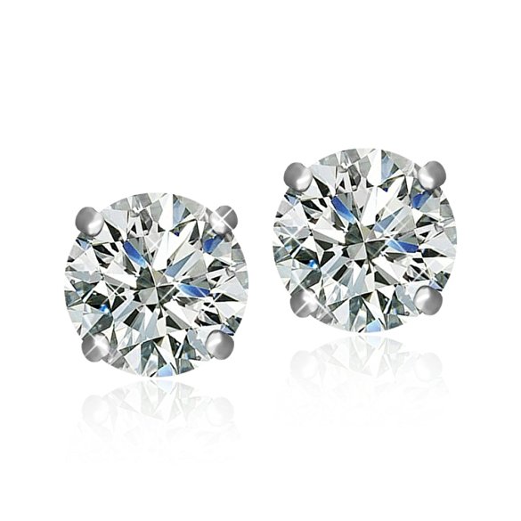 Surgical Steel Rhodium Plated Cubic Zirconia Stud Earrings (Various Colors and Sizes Available)