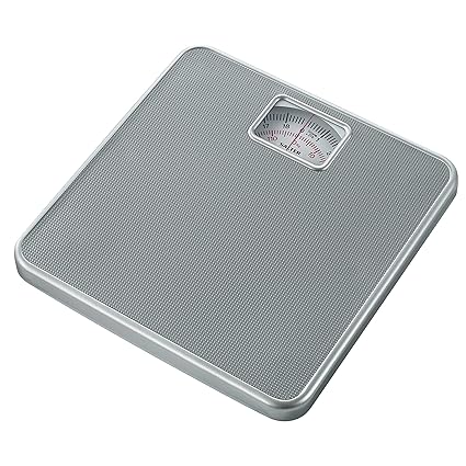 Salter 433 SVDR Mechanical Bathroom Scale – Body Weight Scale with 120 KG Capacity, Large Platform with Non-Slip Mat, Easy to Read Rotating Dial, No Batteries Required, Weigh in kg/st/lbs, Silver