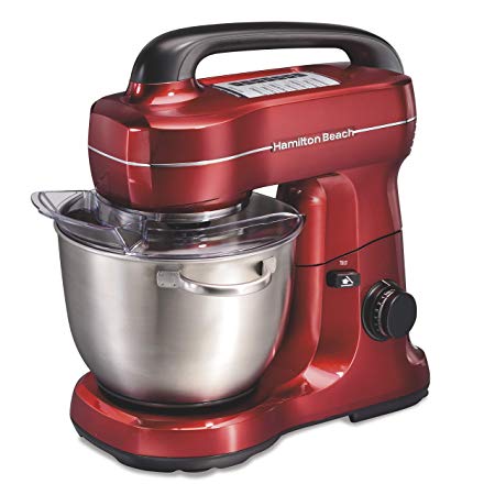 Hamilton Beach Electric Stand Mixer, 4 Quarts, 7 Speeds with Whisk, Dough Hook, Flat Beater Attachments, Splash Guard, Red (63395)