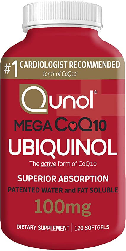 Qunol Mega Ubiquinol CoQ10 100mg, Superior Absorption, Patented Water and Fat Soluble Natural Supplement Form of Coenzyme Q10, Antioxidant for Heart Health, 120 Count (Pack of 1) Softgels