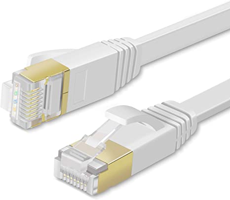 TNP Cat7 Flat Ethernet Network Cable (6FT) - 10Gbps 600Mhz High Performance & Tangle Free with Premium RJ45 Snagless Connector Jack Computer LAN Internet Networking Patch Wire Cord Plug - White