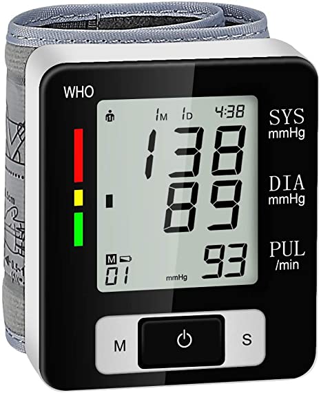 Blood Pressure Monitor, Fully Automatic Digital Wrist Blood Pressure Cuffs for Home Use, Irregular Heartbeat Detector with 2x60 Readings Memory Function