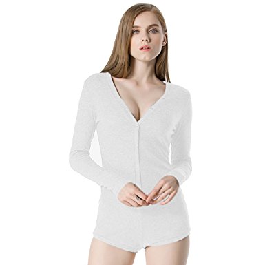 Moxeay Women V-Neck Long Sleeve Shorts Knitted Bodysuit Jumpsuit Romper Overall