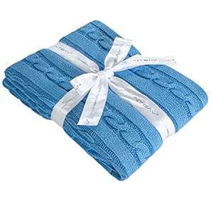 NTBAY 100% Pure Cotton Cable Knit Toddler Blanket, Super Soft Warm Breathable 30x40 Baby Blanket for Crib, Stroller, Nursery, Travel, Newborn, 30x40 Inches, Azure Blue