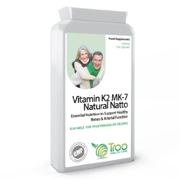 Vitamin K2 MK-7 100mcg 120 Capsules from Natural Natto - GBP Quality UK Manufactured Bone Support Supplement
