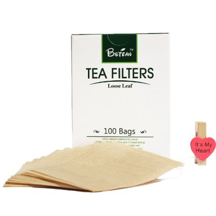 Bstean Drawstring Tea Filters Infuser Bags with 100 Natural Unbleached Paper for Loose Leaf Tea with Free Clip 100 PCS Medium