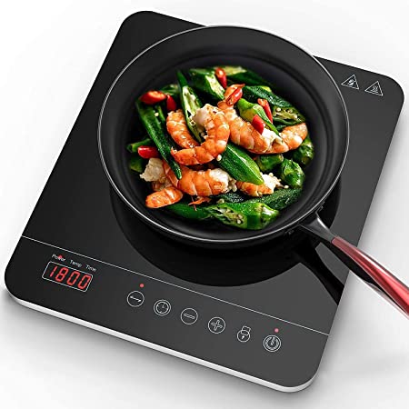 Aobosi Portable Induction Cooktop,Electric Countertop Burner With 9 Power Levels and 10 Temperature Ranges Wtih Black Crystal Glass Surface LCD Sensor Touch 3-Hour Timer 1800W Max