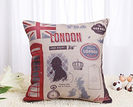 Decorbox Decorative 18 x 18 Inch Linen Cloth Pillow Cover Cushion Case, Welcome to London
