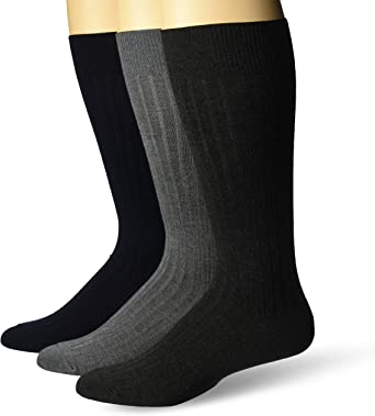 Amazon Brand - Buttoned Down Men's 3-Pack Premium Ribbed Silky Soft Dress Socks