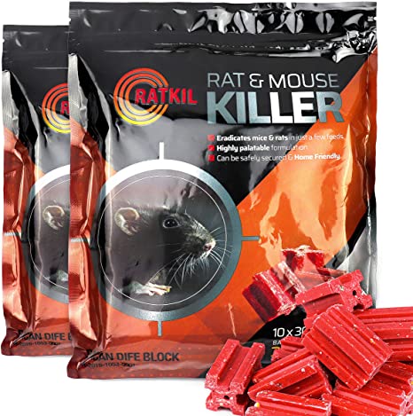 RatKil® Rat Poison 600g Rat And Mouse Killer Bait Blocks (2 x 300g)- Professional Strength Difenacoum - Fast Acting Poison For Pest Control | Weatherproof And Home Friendly!