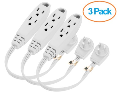 Aurum Cables 1-Foot 3 Outlet Extension Cord Indoor/Outdoor Extension Cord 16AWG 3 Pack - White - UL Listed