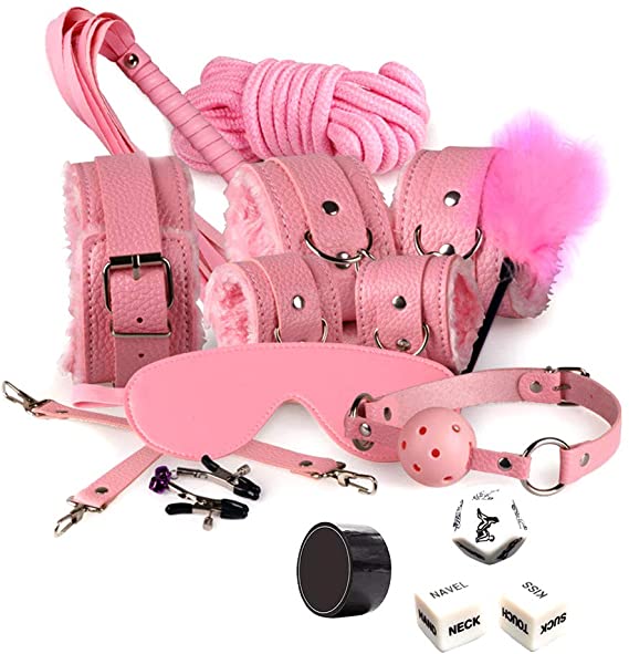 Bantie 14 PCS BDSM Bondage Set for Restraint with Restraint Kit Neck Collar Handcuffs Ankle Cuff Thigh Straps Fetish Restraints for Adult Sex Toys-Pink