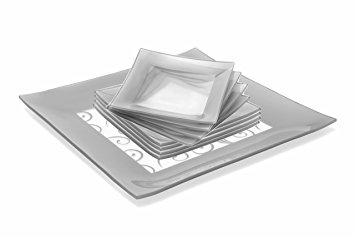 GAC Elegant Designed Square Tempered Glass Dessert Plates Set of 8, Plus Glass Square Serving Platter - Glass Completer Set – Break and Chip Resistant - Oven Proof - Microwave Safe - Dishwasher Safe