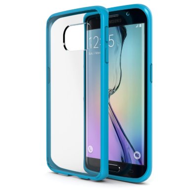 Galaxy S6 Edge Case  Stalion Hybrid Bumper Series Shockproof Impact Resistance Cyan BlueLifetime Warranty Ultra Slim Fit with Diamond Clear Back  Raised Edges for Protection for Samsung Galaxy S6 EDGE ONLY
