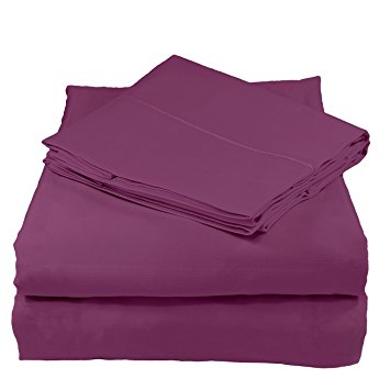 Whisper Organics 300 Thread Count Soft Cotton Twin Bed Sheet Set (GOTS Certified), Dark Purple