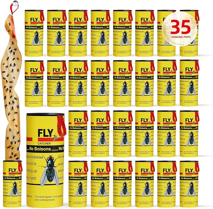 Fly Traps for Indoors Outdoor, Fly Paper Strips Sticky Hanging, Fruit Fly Strips,Fly Tape Catcher Ribbon, Fruit Fly Gnat Trap Killer Fly Traps for Inside Home(35 Pack)