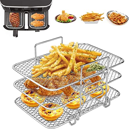 Multi-Layer Air Fryer Rack Compatible with Ninja DZ201 DZ401, Ninja Air fryer Accessories, 304 Stainless Steel Dehydrator Rack Toast Rack Rustproof Washable