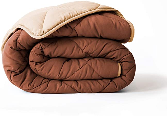 ViscoSoft Down Alternative Comforter Queen Size - Reversible Premium Super Soft Microfiber Tan/Brown Cover Insert/Summer - Winter All Seasons