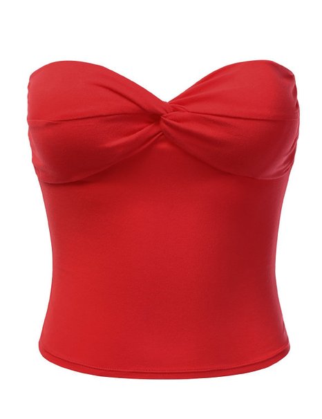 JJ Perfection Women's Sexy Front Twist Padded Bandeau Crop Top